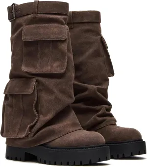 Fold Over Mid Calf Platform Boots for Women Round Toe Chunky Block Heel Shark Boots Combat Booties Gothic Motorcyle Party Shoes