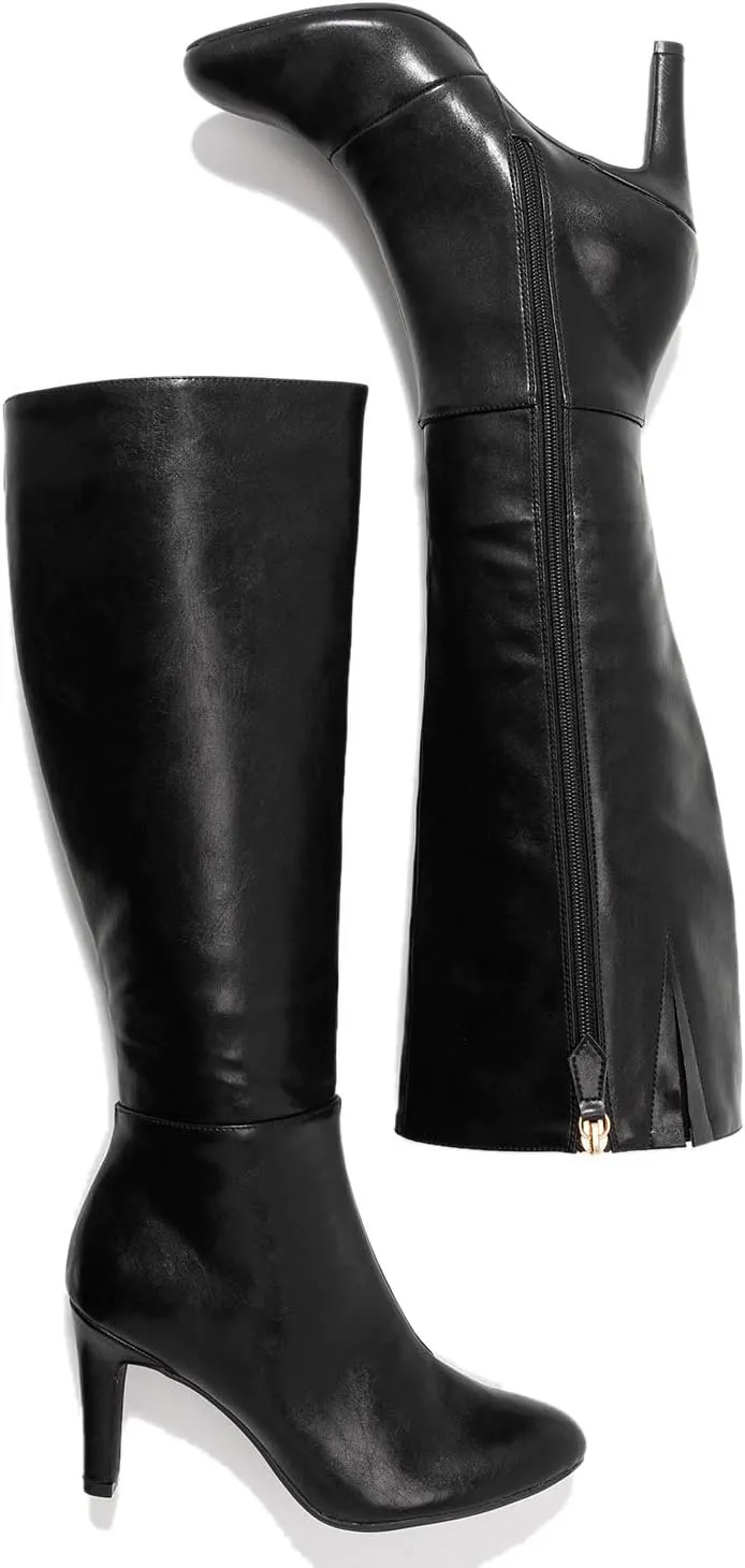 FOWT Women Croc-Embossed Mid Calf Boots Round Toe High Stiletto Heel Long Boots Sexy Side Zipper Unisex Warm Shoes for Office Outdoor Party 4-16 US Size