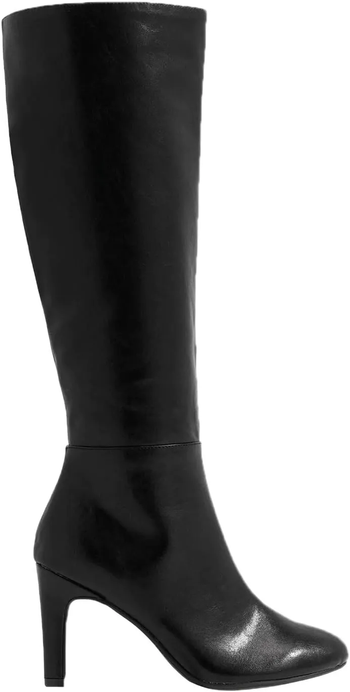 FOWT Women Croc-Embossed Mid Calf Boots Round Toe High Stiletto Heel Long Boots Sexy Side Zipper Unisex Warm Shoes for Office Outdoor Party 4-16 US Size