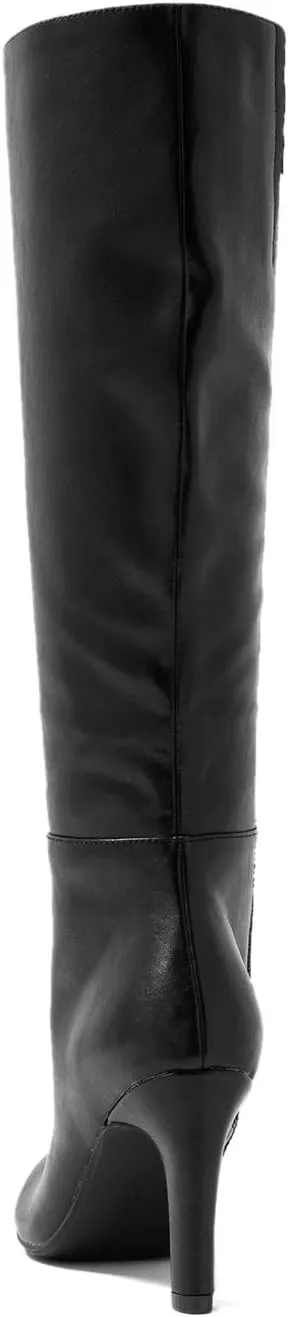 FOWT Women Croc-Embossed Mid Calf Boots Round Toe High Stiletto Heel Long Boots Sexy Side Zipper Unisex Warm Shoes for Office Outdoor Party 4-16 US Size