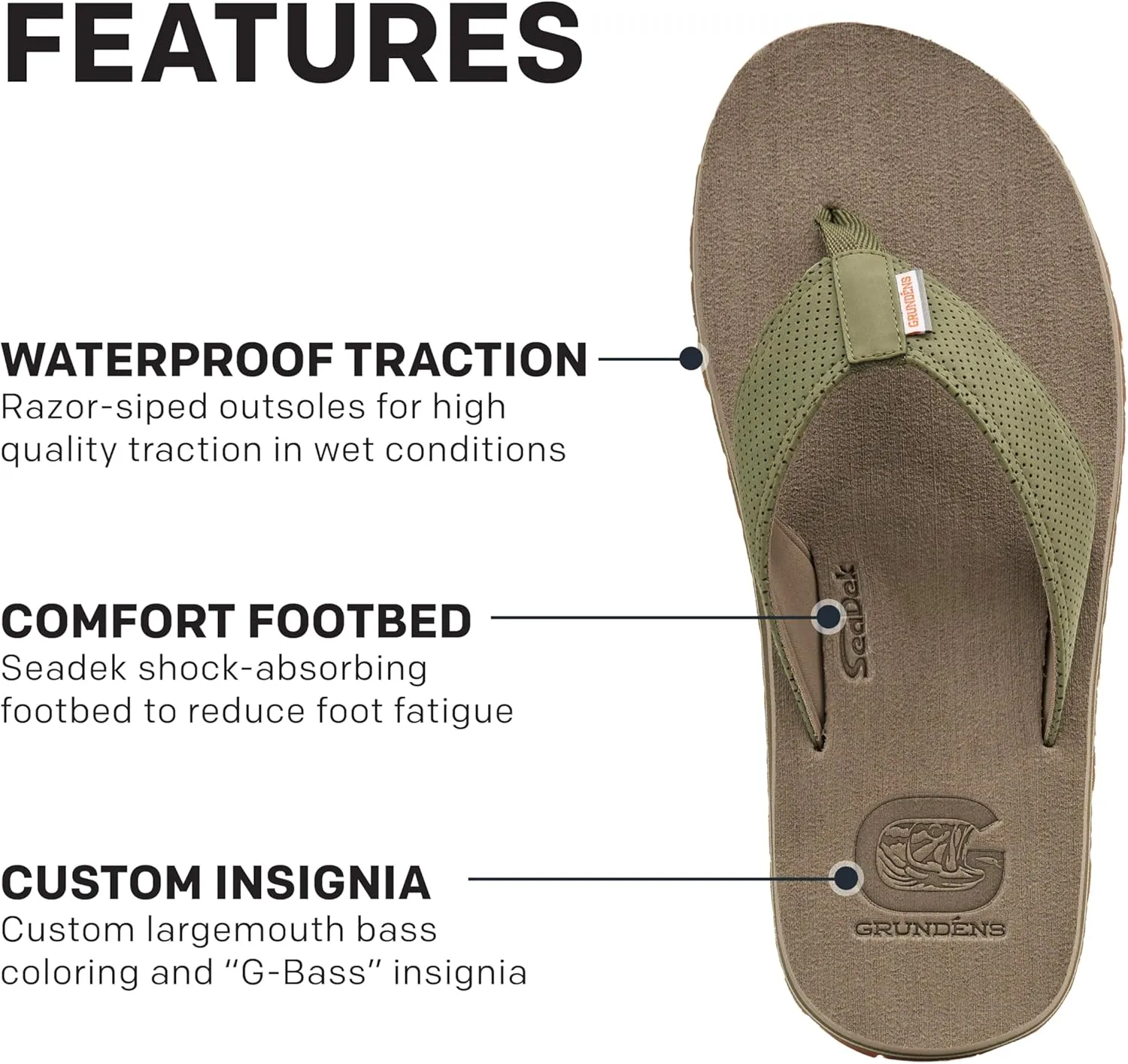 Grundens Species Sandal - Water Friendly Shoe & Wet Grip Sole, Ultra Cushioned Flip Flop, Gamefish Species Inspired