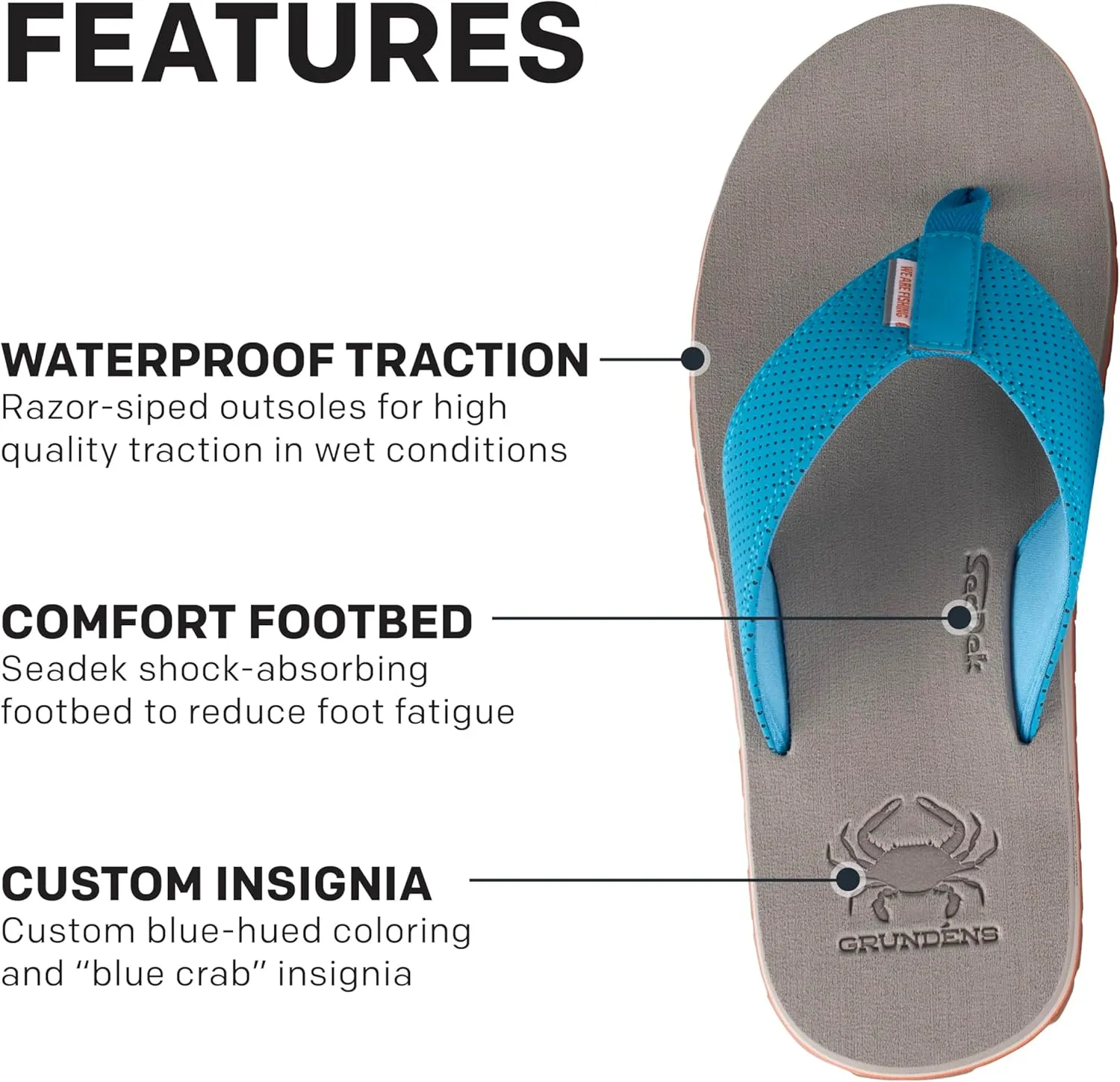 Grundens Species Sandal - Water Friendly Shoe & Wet Grip Sole, Ultra Cushioned Flip Flop, Gamefish Species Inspired