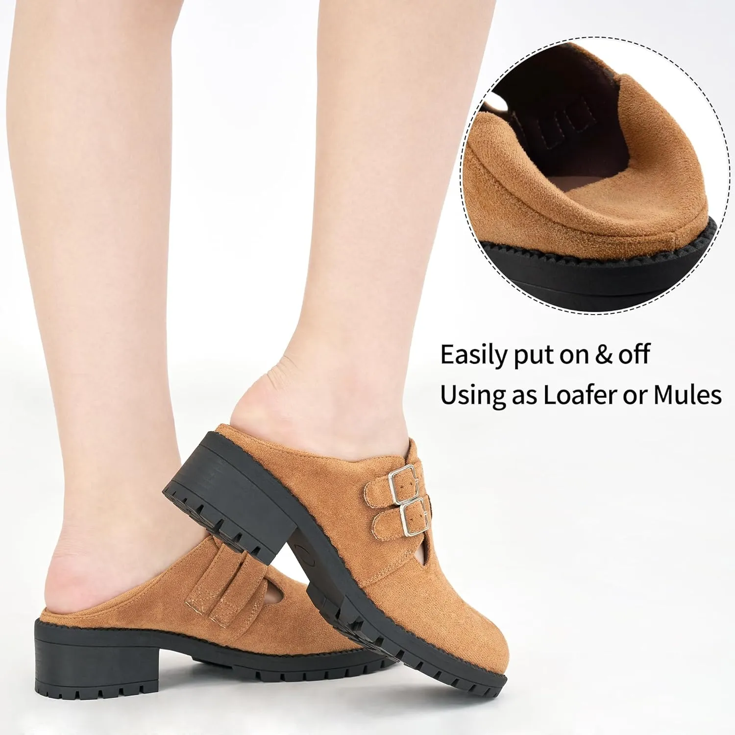 HARENCE Platform Loafers for Women: Casual Round Toe Suede Chunky Heeled Loafer Comfort Wedge Business Uniform Walking Shoes