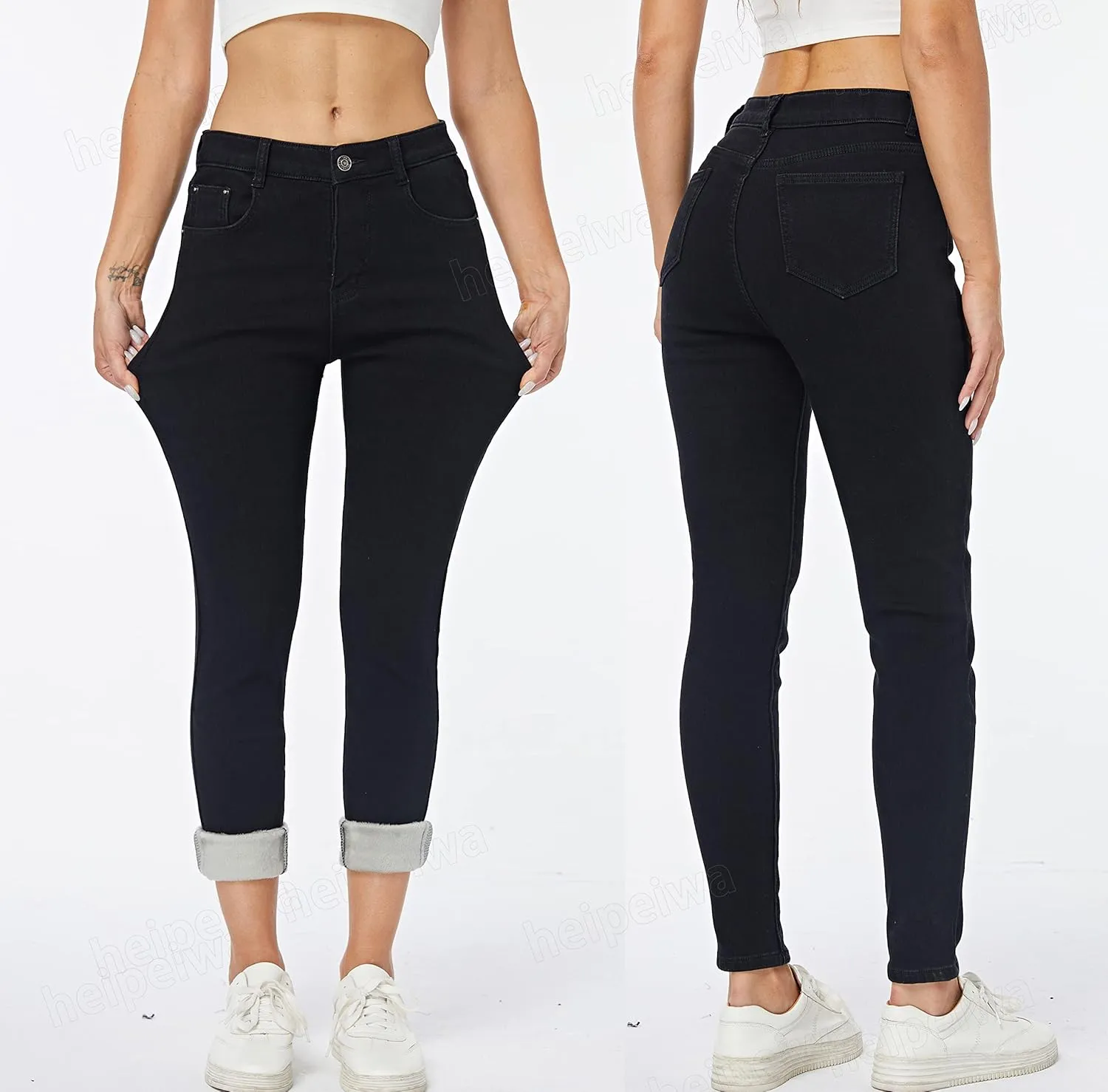 heipeiwa Women's Winter Jeans Fleece Lined Jeans Thermal Thick Skinny Denim Pants Slim Stretch Warm Jeggings