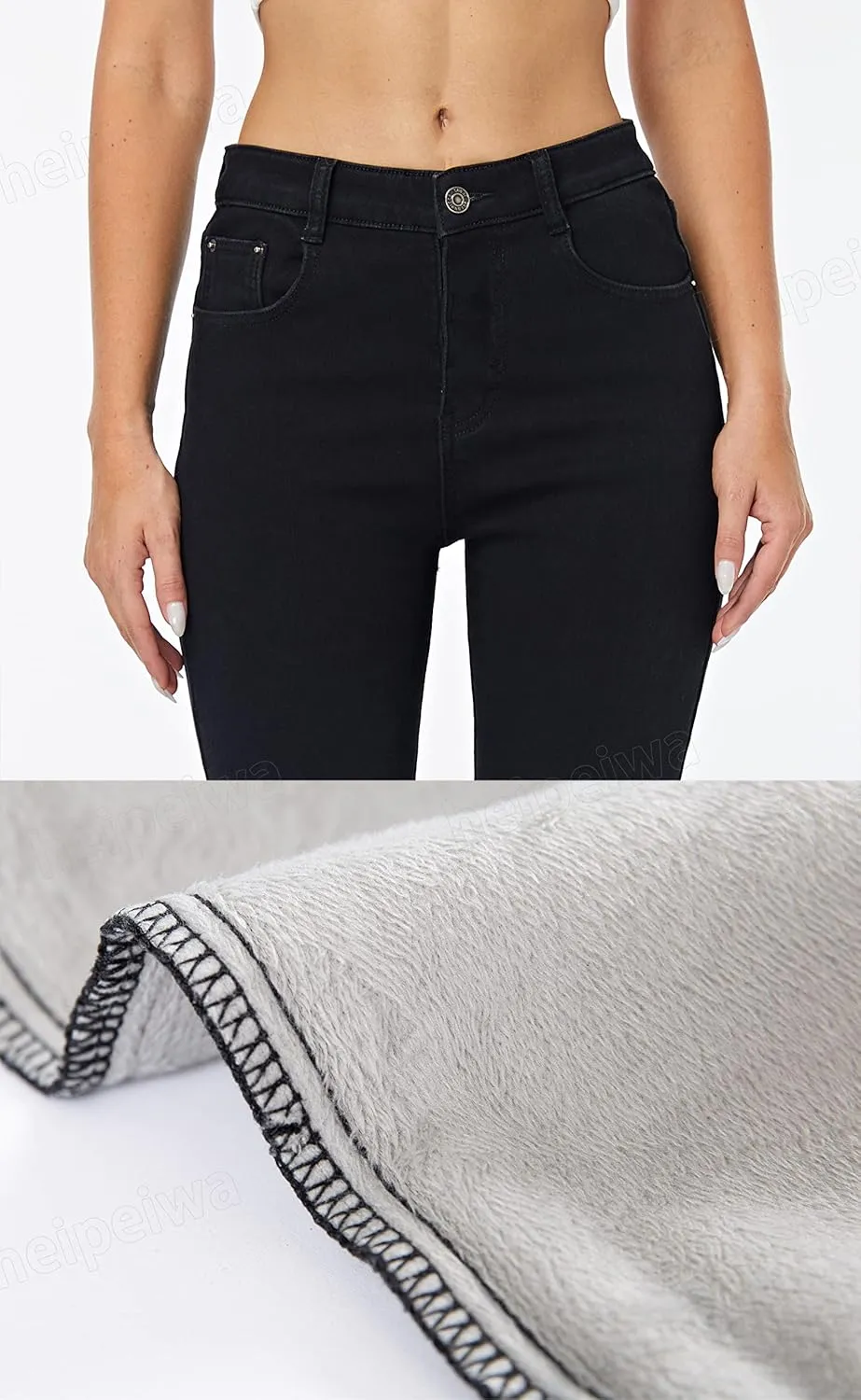 heipeiwa Women's Winter Jeans Fleece Lined Jeans Thermal Thick Skinny Denim Pants Slim Stretch Warm Jeggings