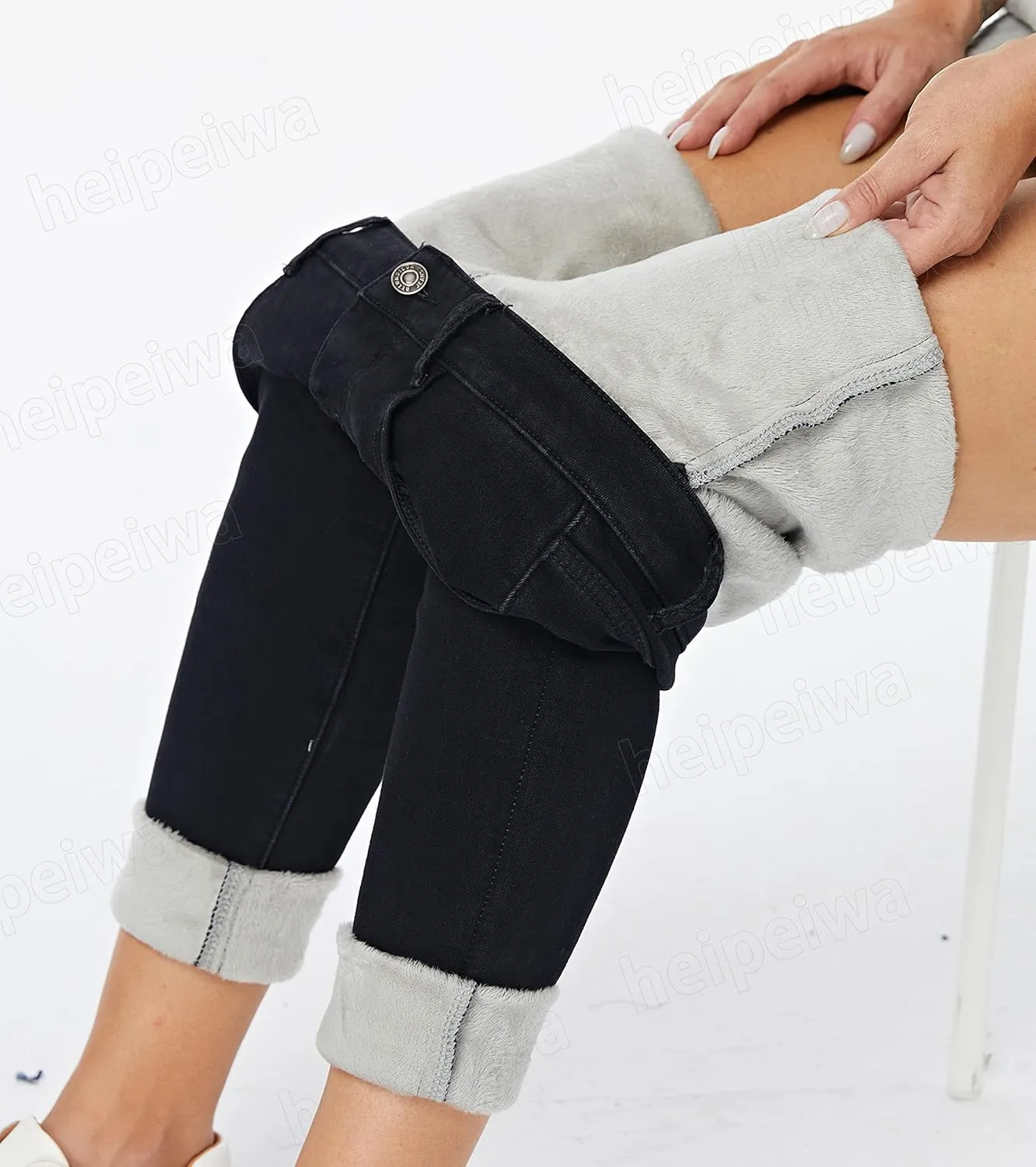 heipeiwa Women's Winter Jeans Fleece Lined Jeans Thermal Thick Skinny Denim Pants Slim Stretch Warm Jeggings