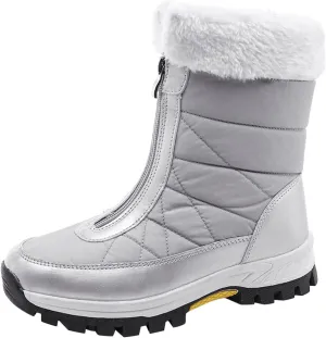 Hiking Boots Women Winter Zipper Water Proof Flat Boots Furry Keep Warm Snow Boots Comfortable Mid Boots