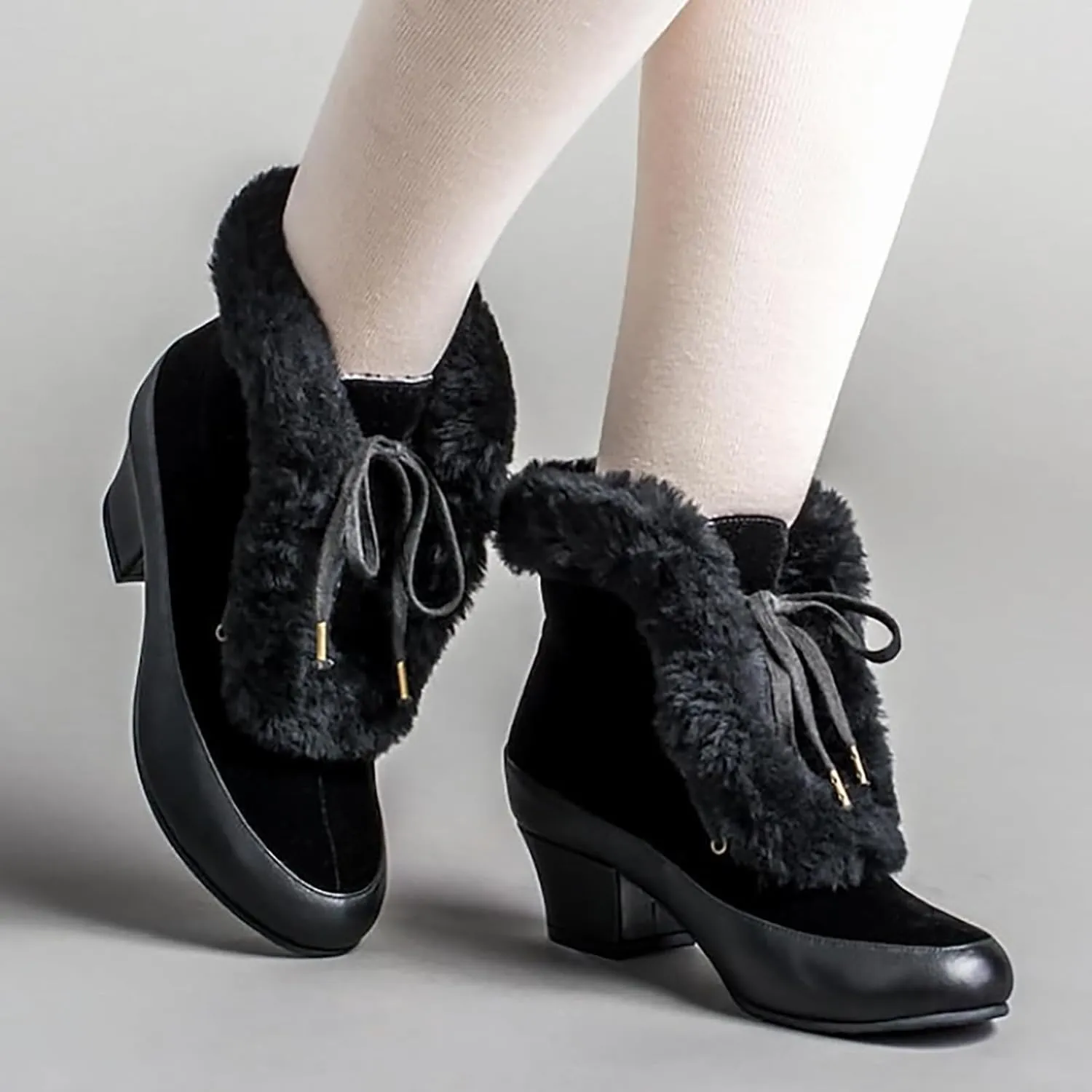 Hiking Boots Women Women's Winter Warm Plus Cotton Thickened Furry Snow Boots Chunky Heels Elegant Short Booties