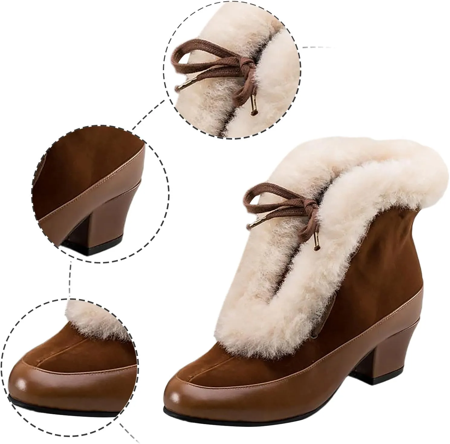 Hiking Boots Women Women's Winter Warm Plus Cotton Thickened Furry Snow Boots Chunky Heels Elegant Short Booties