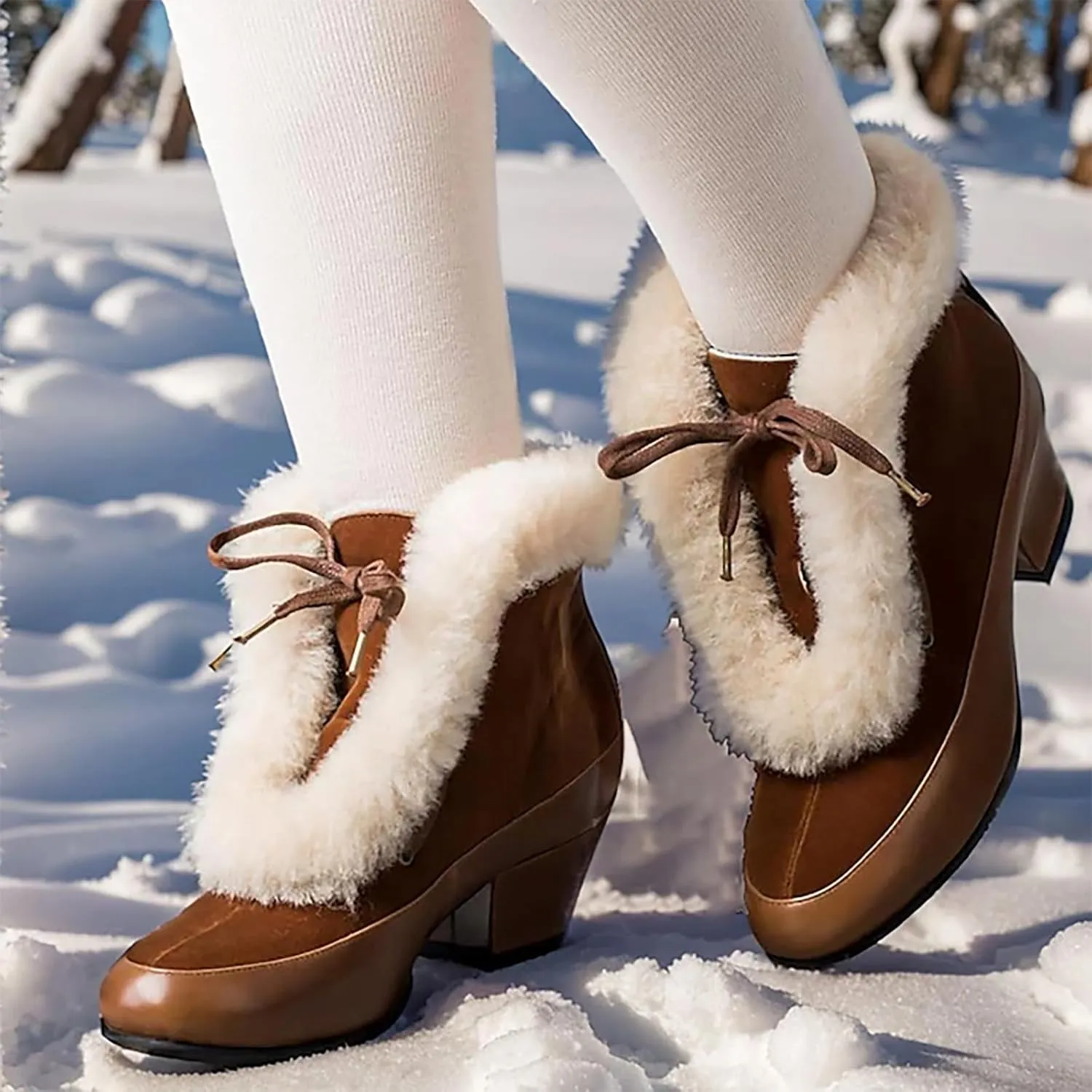 Hiking Boots Women Women's Winter Warm Plus Cotton Thickened Furry Snow Boots Chunky Heels Elegant Short Booties