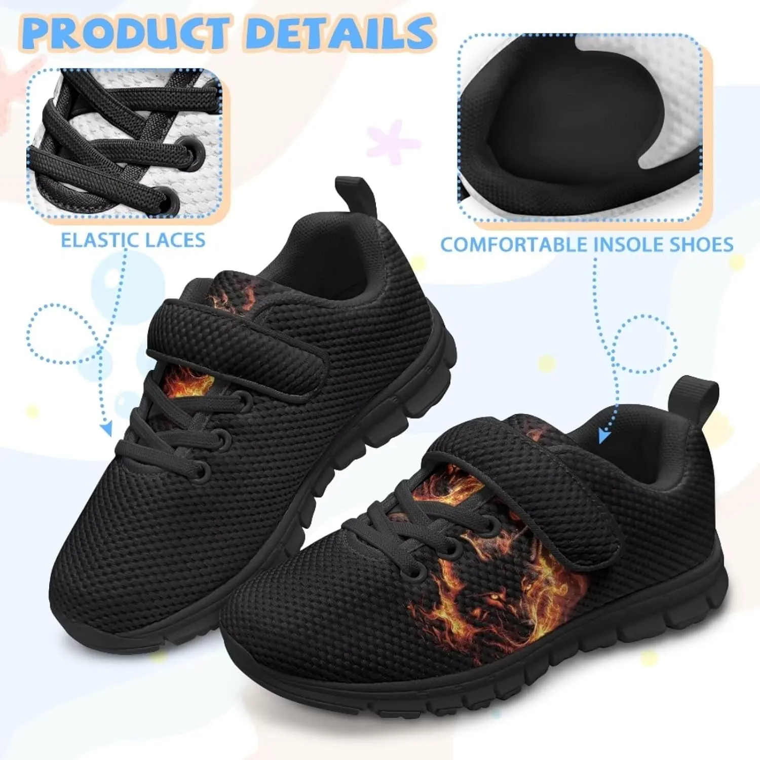Kids Mesh Sneakers Single Buckle Arch Support Elastic Strap Sports Shoes for Boys Girls