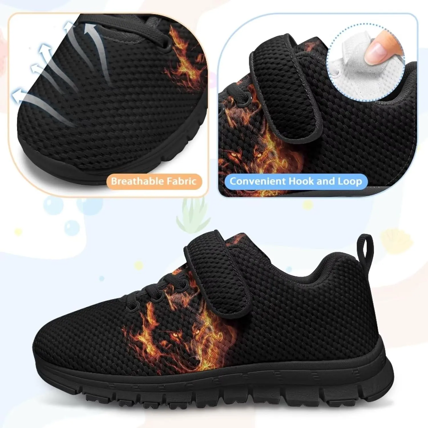 Kids Mesh Sneakers Single Buckle Arch Support Elastic Strap Sports Shoes for Boys Girls