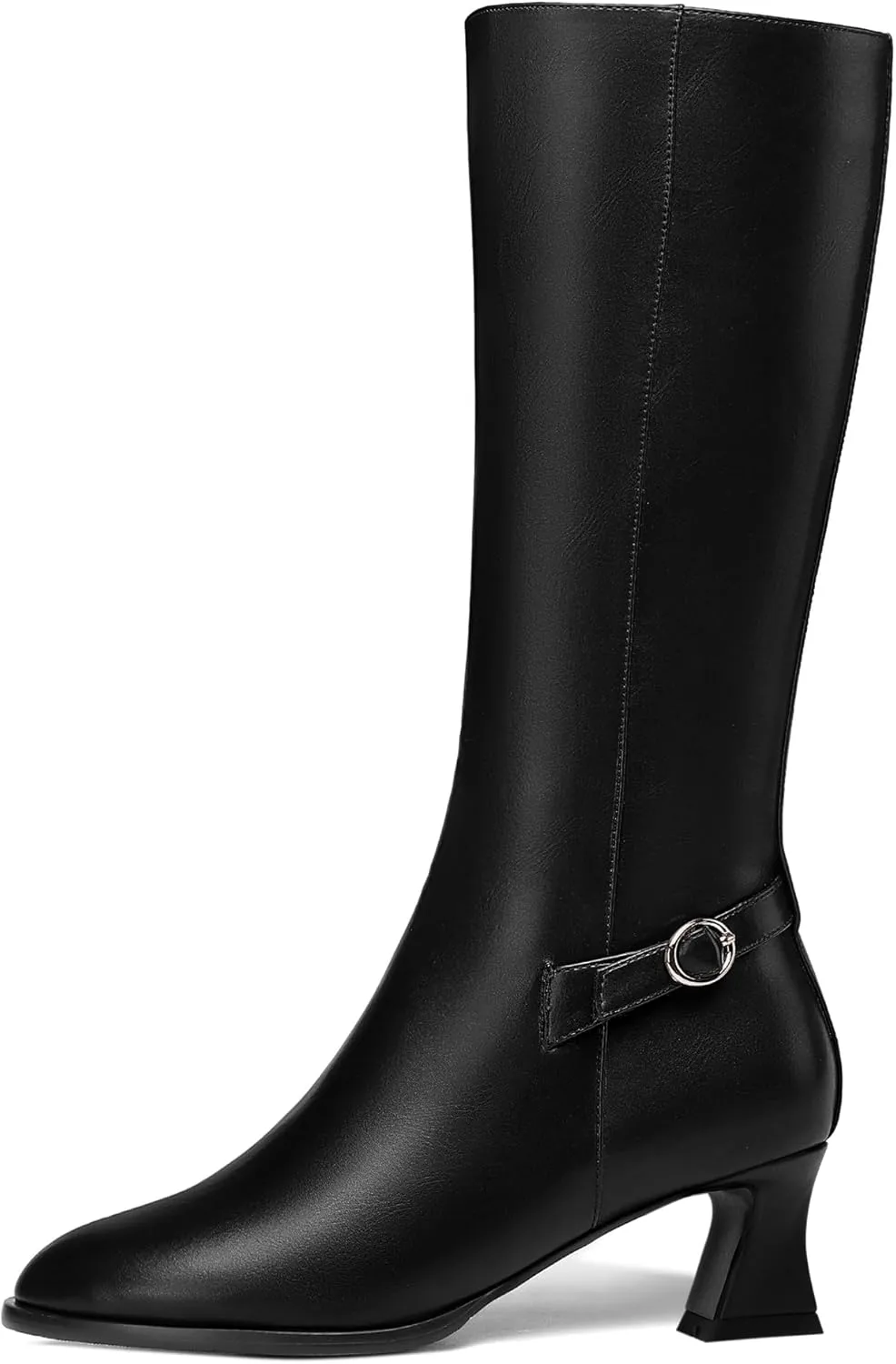KUOARN Womens Matte Round Toe Solid Cute Ankle Strap Zip Night Club Kitten Low Heel Mid Calf Boots 2 Inch