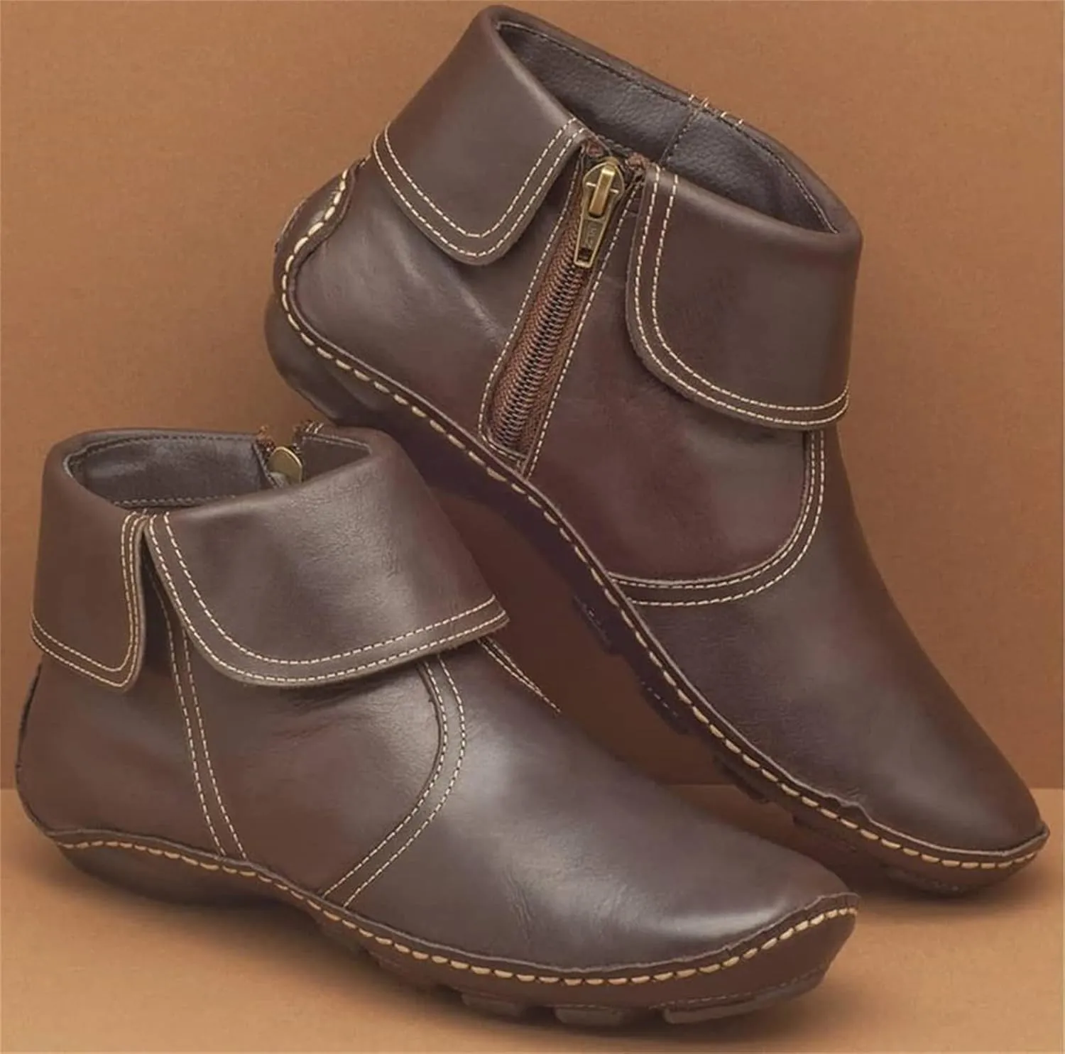 Lausiuoe Boots For Women Ankle Booties Flat Comfort Classic Ankle Boots Western Casual Dressy Wide Width Boot Pull-On