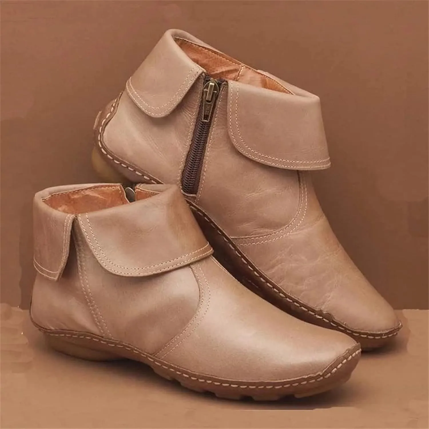 Lausiuoe Boots For Women Ankle Booties Flat Comfort Classic Ankle Boots Western Casual Dressy Wide Width Boot Pull-On