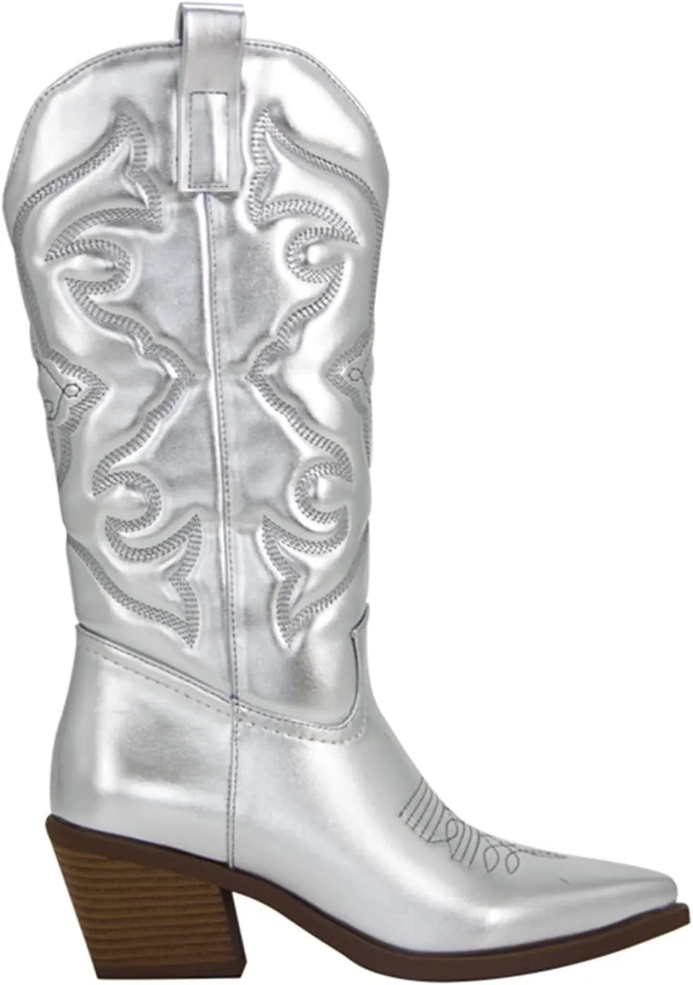 Lausiuoe Cowgirl Boots Women Wide Calf Wide Foot Western Cowboy Pointed Toe Knee High Pull On Boots Embroidered Fashion Boot