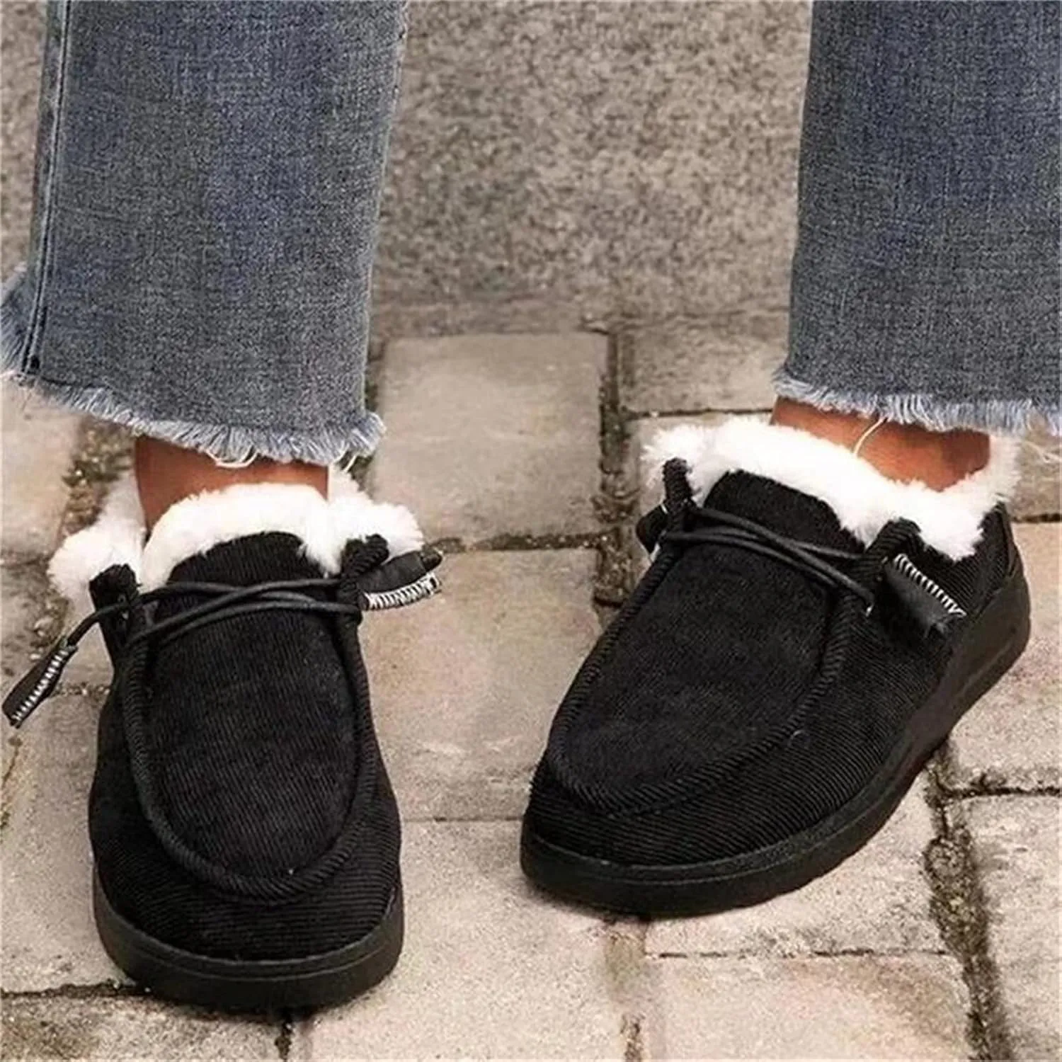 Lausiuoe Snow Boots For Women Cute Fur Lined Classic Fuzzy Fashion Winter Slip On Ankle Booties Fashion Warm Shoes Loafers