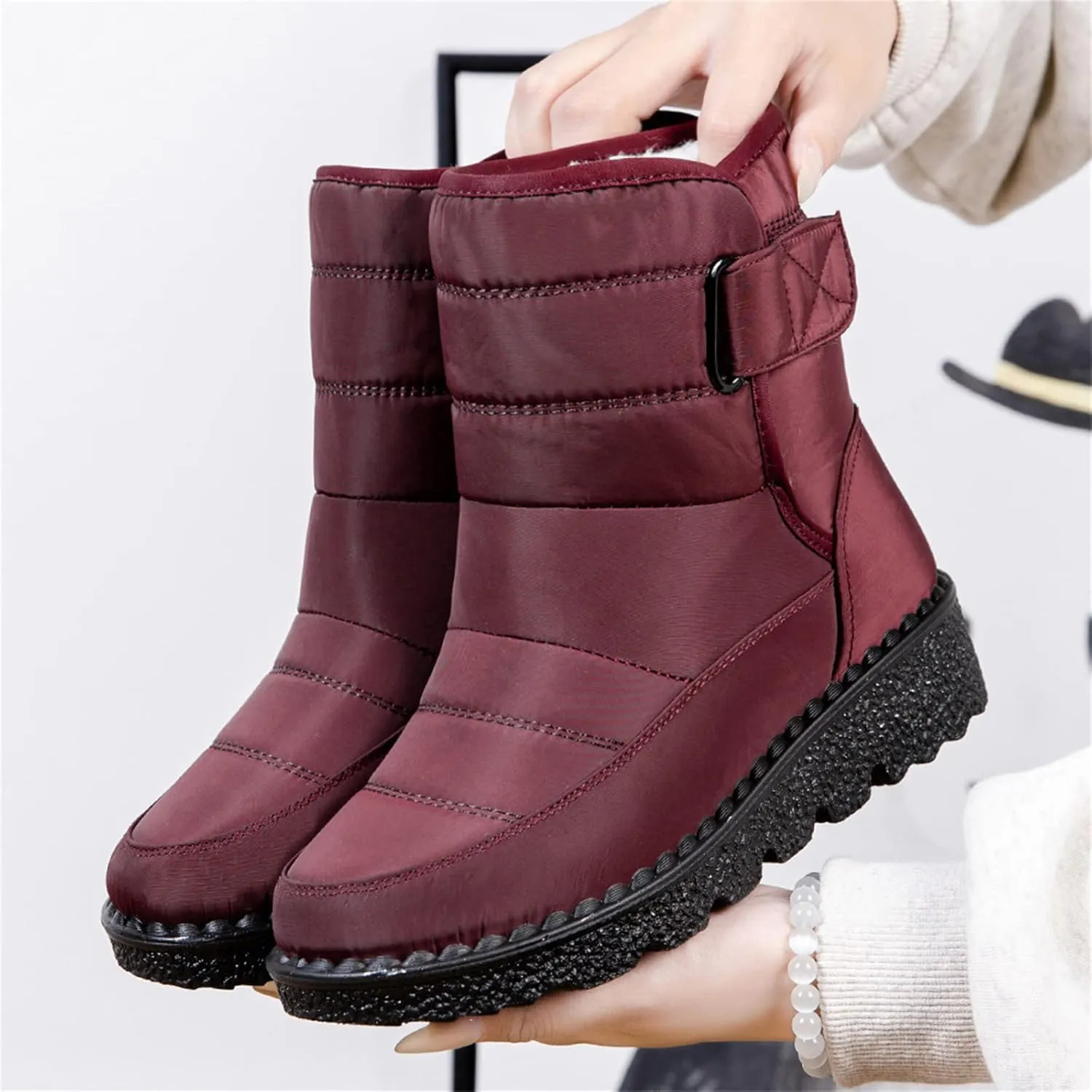 Lausiuoe Snow Boots For Women Waterproof Insulated Wide Width Winter Shoes with Fur Lined Warm Slip On Outdoor Booties