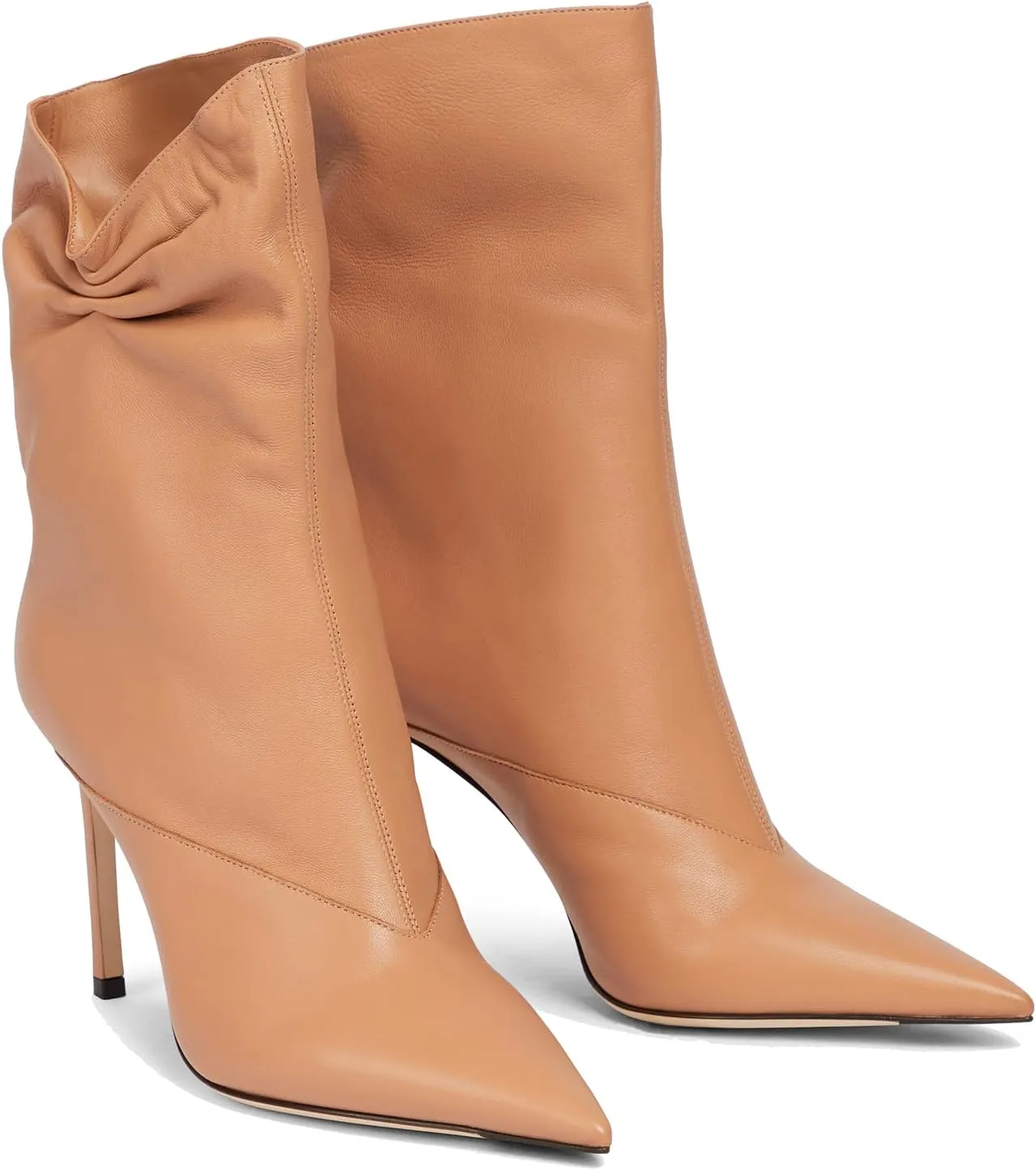 LEHOOR Women High heel Mid Calf Boots Pointed Toe Pull On Pleated Short Dress Boots Stiletto Heels Wide Calf Slip On Western Boots Ladies Dressy Elegant Comfort Wedding Fall Winter Shoes 4-11 M US