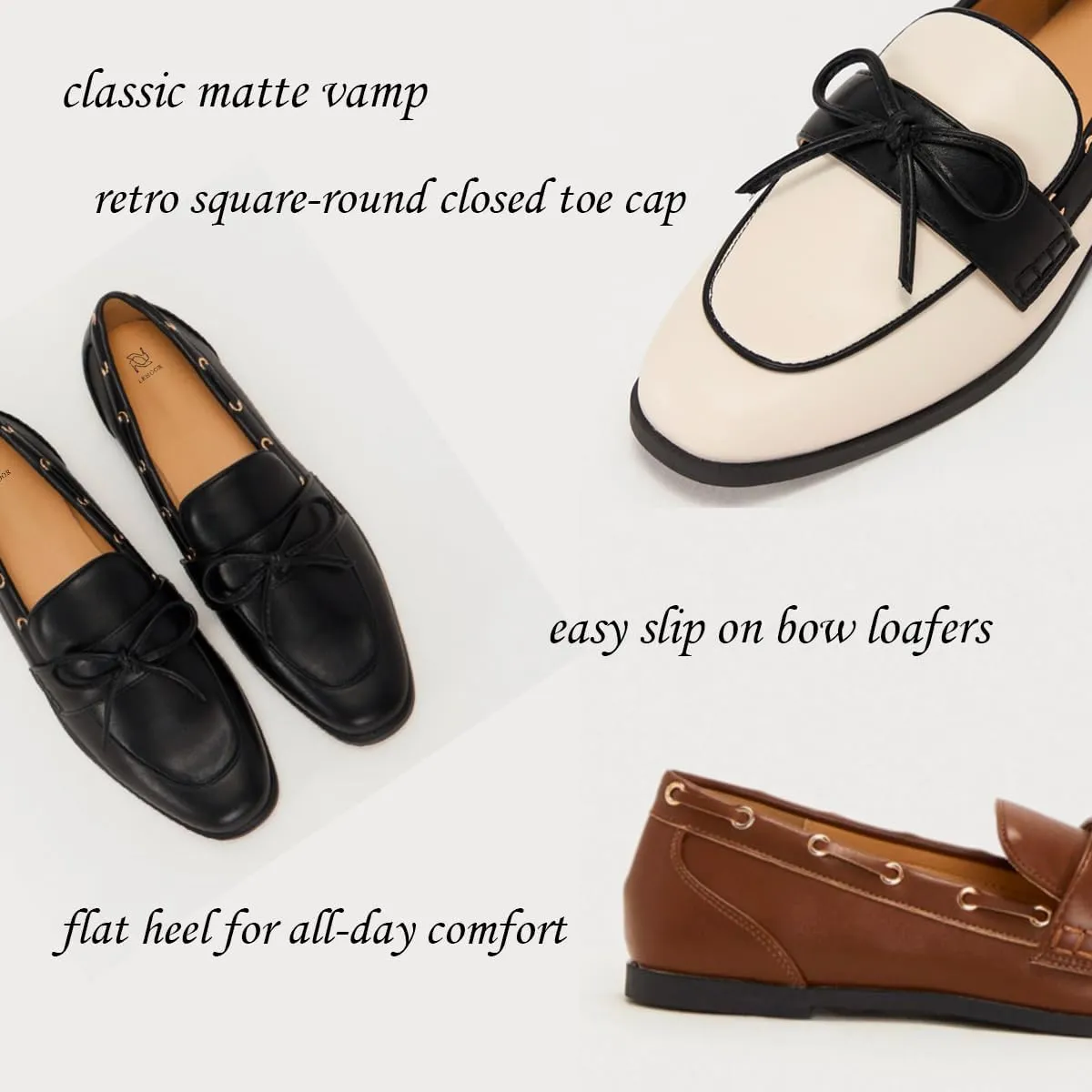 LEHOOR Women Square Closed Toe Flats Bow Slip On Flat Penny Loafer Matte Knotted Flat Shoes Comfort Two-Tone Oxford Loafers Office Ladies Work Daily Bass Coach Loafers Driver Club Spring 4-11 M US