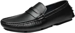 Loafers for Men Square Toe Leather Driving Loafers Flat Heel Resistant Anti-Slip Outdoor Slip On