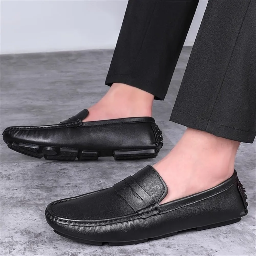 Loafers for Men Square Toe Leather Driving Loafers Flat Heel Resistant Anti-Slip Outdoor Slip On