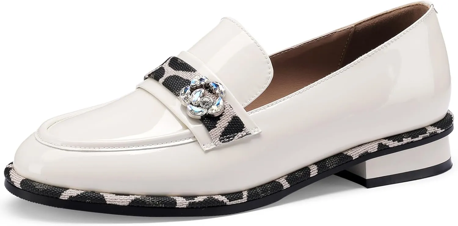 Loafers for Women Dress Flats Slip On Wide Casual Patent Leather Shoes Comfortable Chunky Block Low Heels Penny Ladies Trendy Mocasines Moccasins 1 Inch Zapatos para Mujer