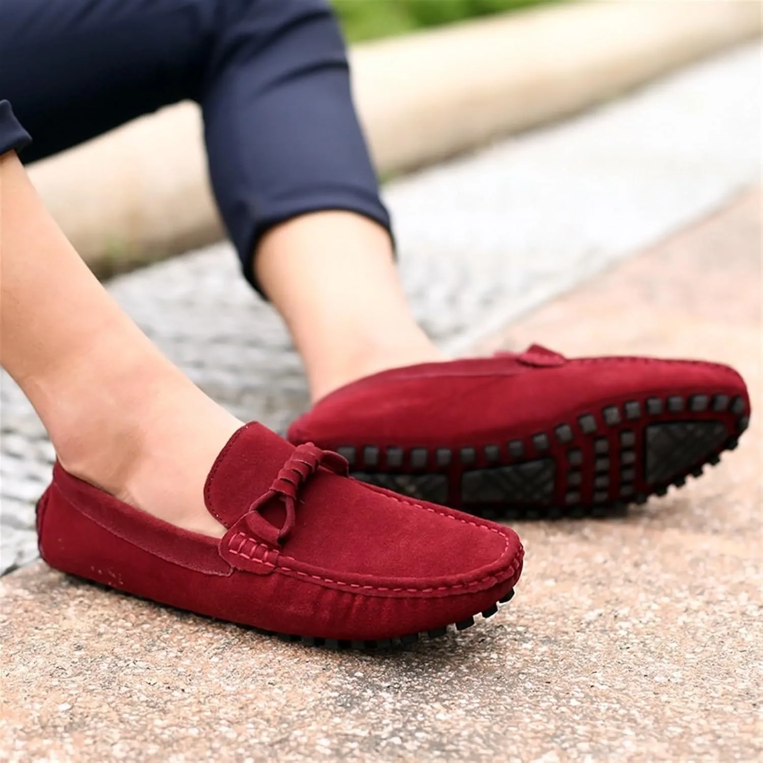 Men's Driving Loafers - Round Toe Suede Slip-Ons with Flexible Fit, Flat Heel, Anti-Slip Sole, and Classic Style for Weddings and Casual Wear