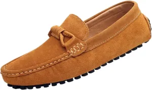 Men's Driving Loafers - Round Toe Suede Slip-Ons with Flexible Fit, Flat Heel, Anti-Slip Sole, and Classic Style for Weddings and Casual Wear
