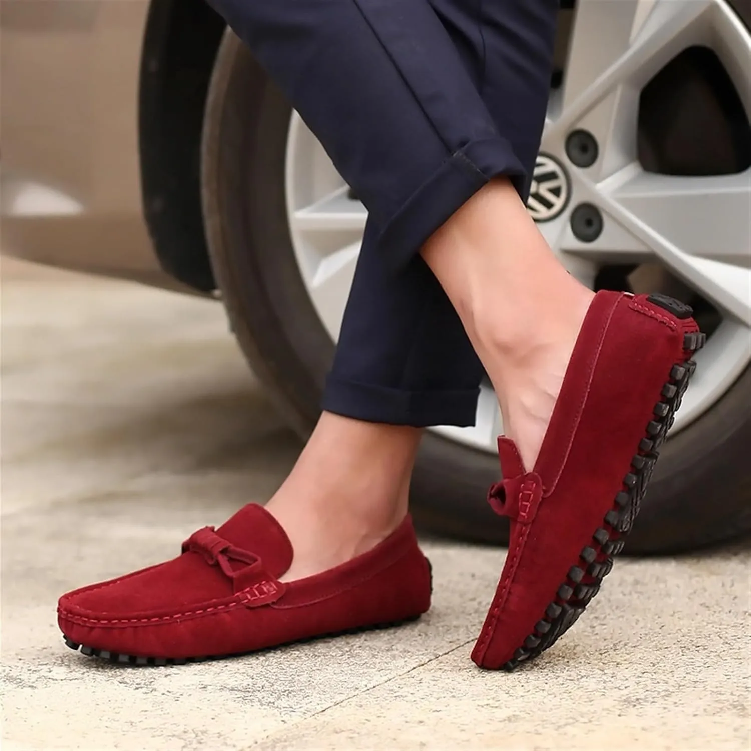 Men's Driving Loafers - Round Toe Suede Slip-Ons with Flexible Fit, Flat Heel, Anti-Slip Sole, and Classic Style for Weddings and Casual Wear