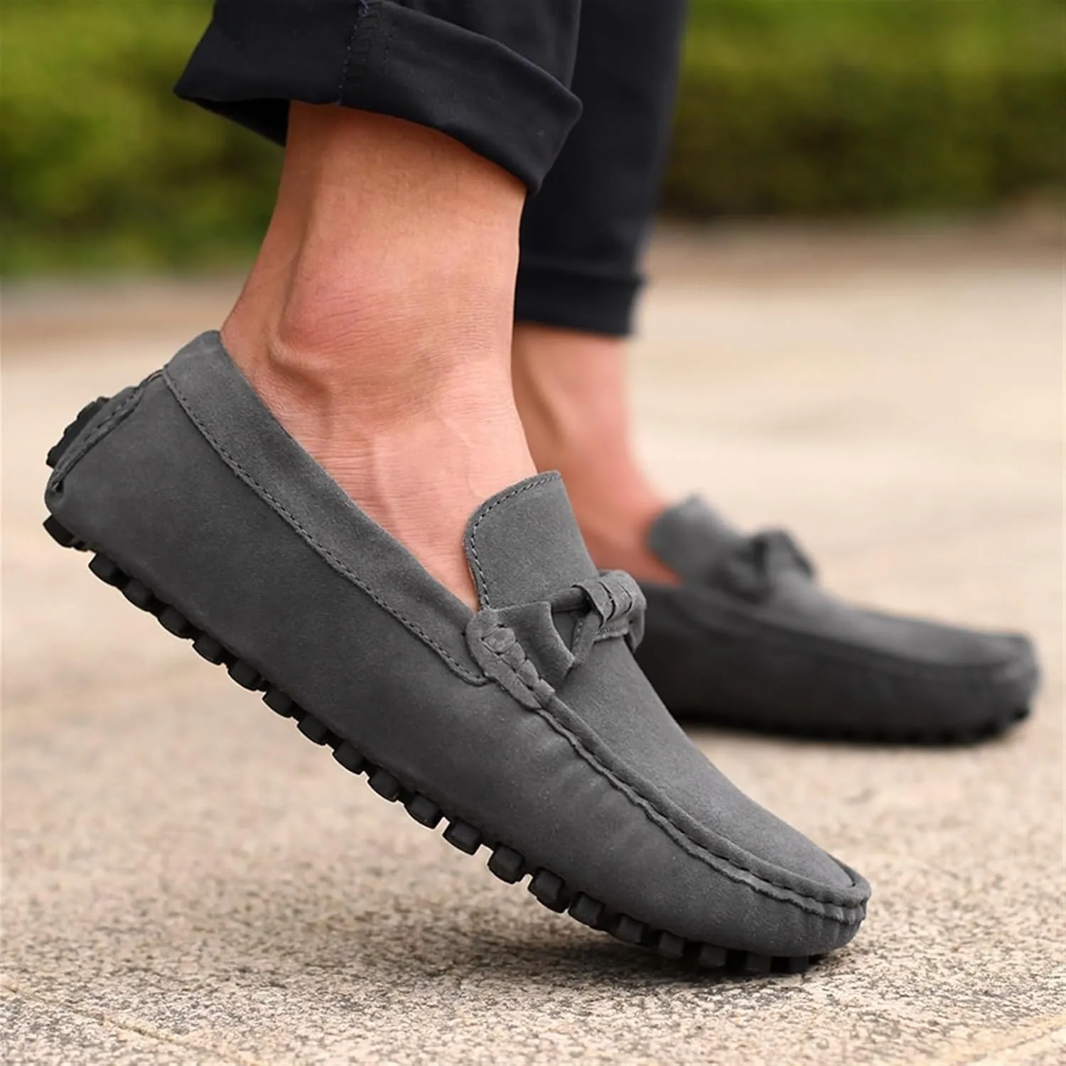 Men's Driving Loafers - Round Toe Suede Slip-Ons with Flexible Fit, Flat Heel, Anti-Slip Sole, and Classic Style for Weddings and Casual Wear