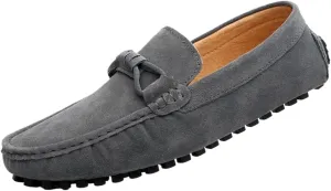 Men's Driving Loafers - Round Toe Suede Slip-Ons with Flexible Fit, Flat Heel, Anti-Slip Sole, and Classic Style for Weddings and Casual Wear