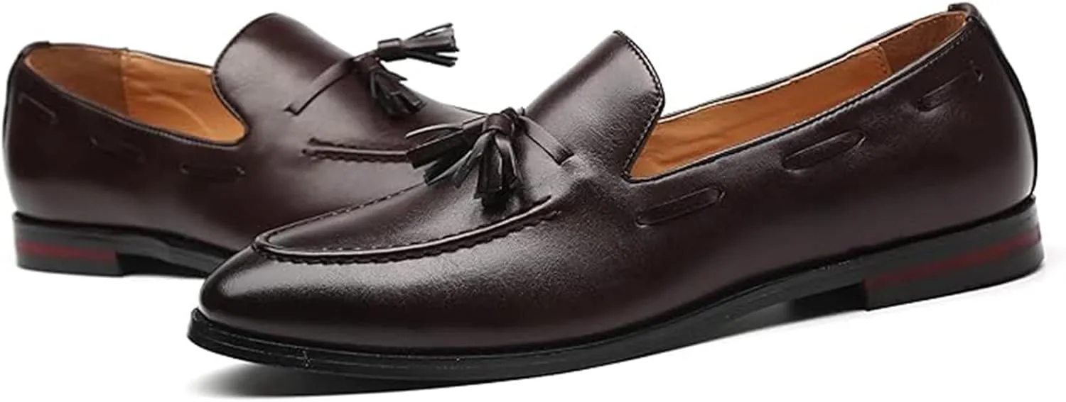 Men's Fashion Loafers Leather Casual Comfortable Tassel Slip On Driving Low Top Flat Shoes Business Dress Shoes