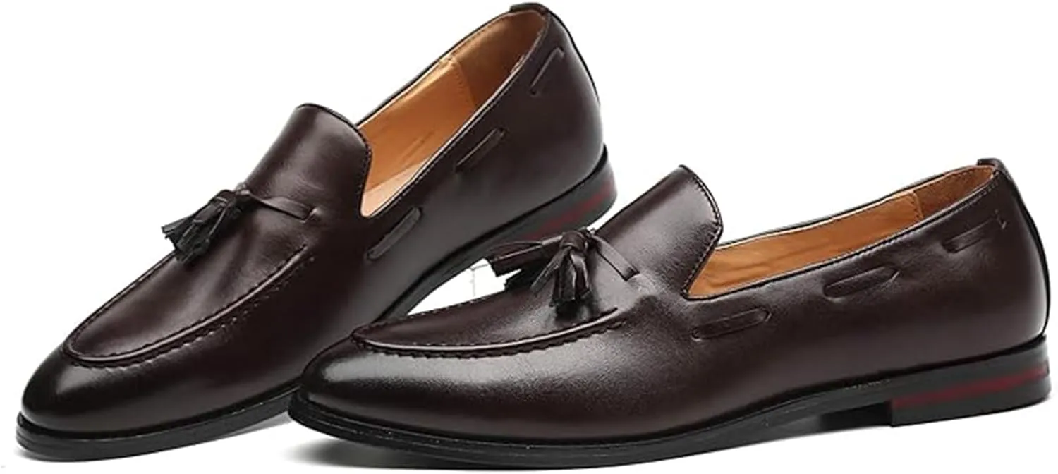 Men's Fashion Loafers Leather Casual Comfortable Tassel Slip On Driving Low Top Flat Shoes Business Dress Shoes