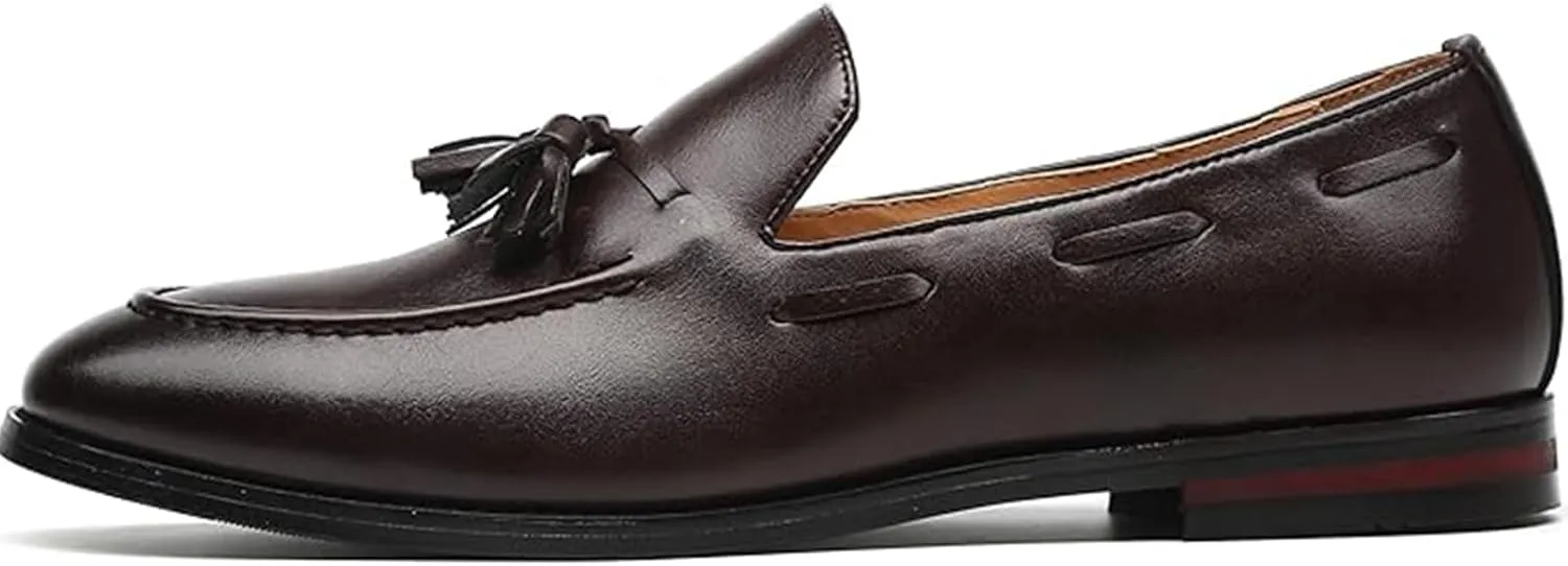 Men's Fashion Loafers Leather Casual Comfortable Tassel Slip On Driving Low Top Flat Shoes Business Dress Shoes