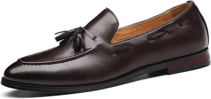 Men's Fashion Loafers Leather Casual Comfortable Tassel Slip On Driving Low Top Flat Shoes Business Dress Shoes