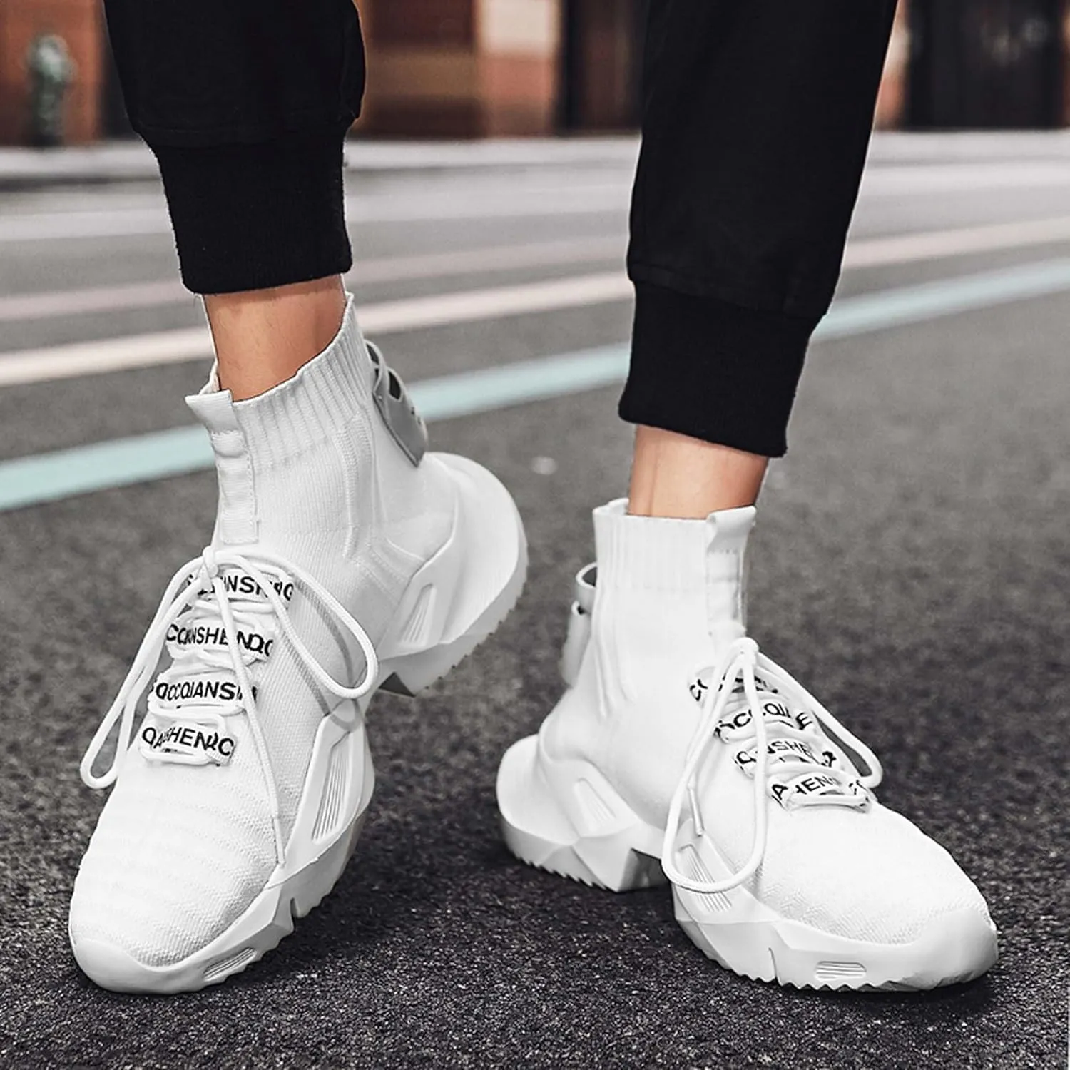 Men's Fashion Sneakers High Top Walking Casual Shoes Outdoor Sports Walking Mesh Breathable Running Sneakers Street Trendy Walking High Top Shoes