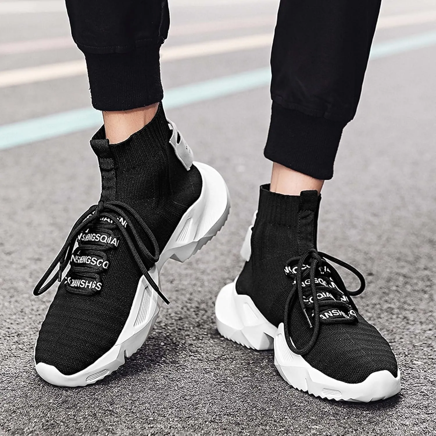 Men's Fashion Sneakers High Top Walking Casual Shoes Outdoor Sports Walking Mesh Breathable Running Sneakers Street Trendy Walking High Top Shoes