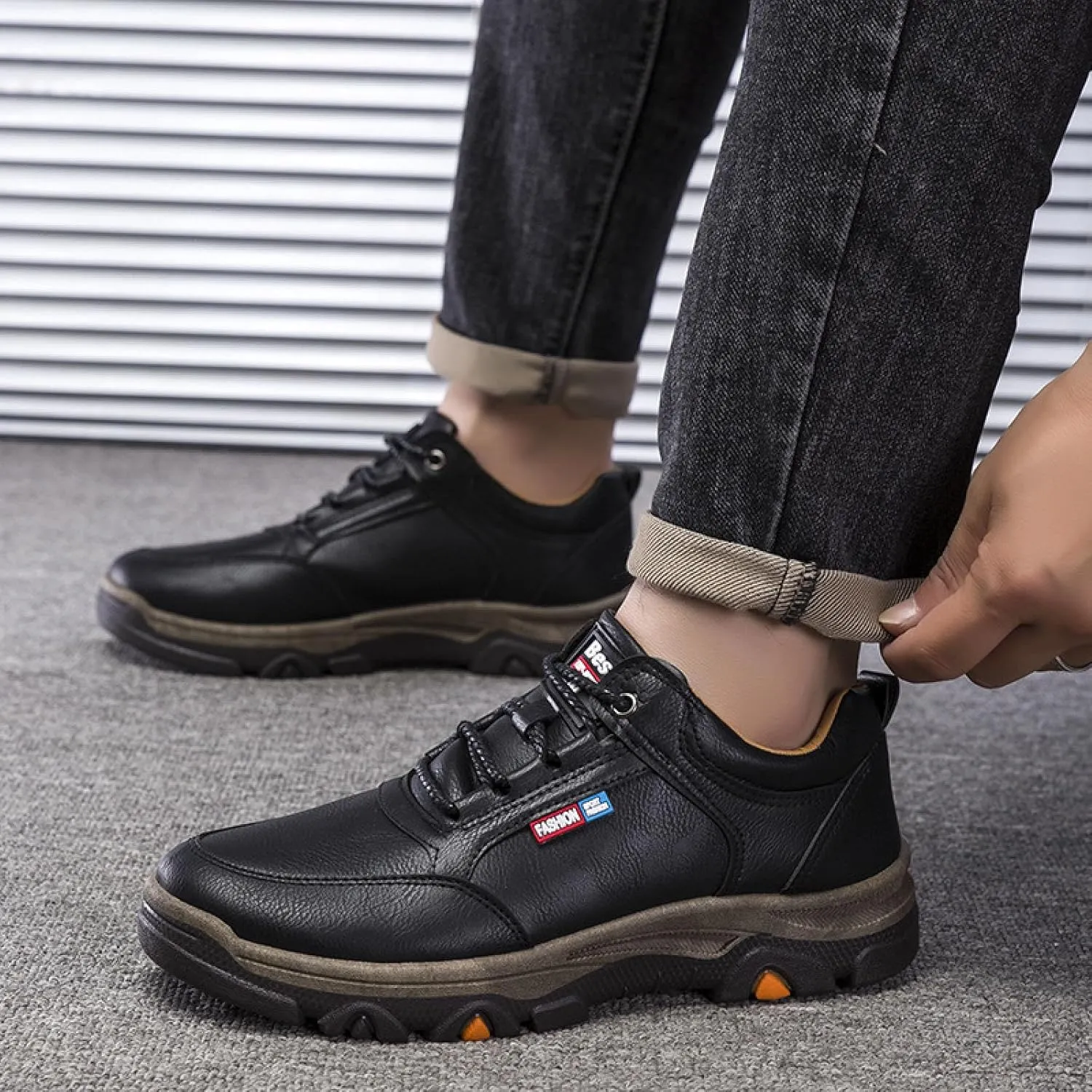 Men's Hands-Free Waterproof Work Loafers Leather Walking Slip-in Casual Outdoor Office Business Cushioned Shoes