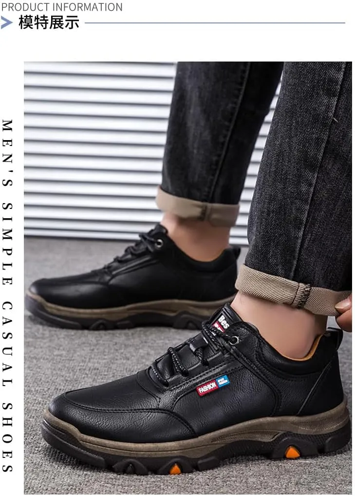 Men's Hands-Free Waterproof Work Loafers Leather Walking Slip-in Casual Outdoor Office Business Cushioned Shoes