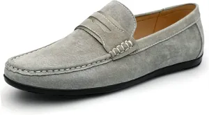 Mens Loafers Shoe Genuine Leather Penny Loafer Suede Vamp Stitching Details Round Toe Flat Heel Comfortable Slip Resistant Casual Slip-on