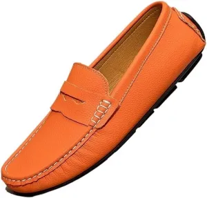 Men's Loafers Shoes Round Toe Nubuck Leather Driving Loafers Flat Heel Resistant Flexible Outdoor Slip On