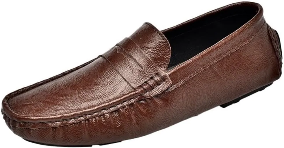 Mens Outdoor Walking Slip On Loafers Driving Loafers PU Leather Boat Shoes Flat Heel Resistant