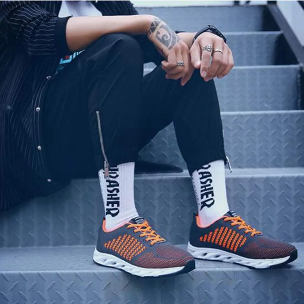 Men's Sneakers,Outdoor Road Walking Fitness Running Shoes Lightweight Breathable Trainers Shoes,Orange- 39/UK 6.5/US 7