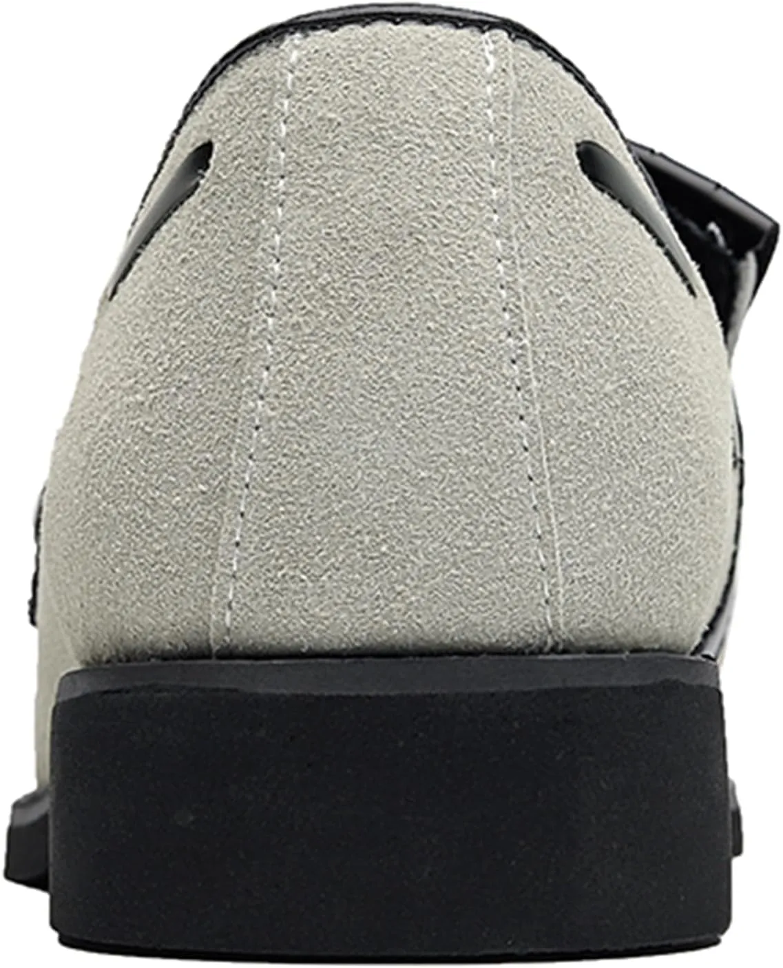 Men's Suede Penny Loafers Classic Slip on Leather Loafers with Fringe Buckle Detail Light Gray and Black Fashion Casual Wedding Dress Shoes