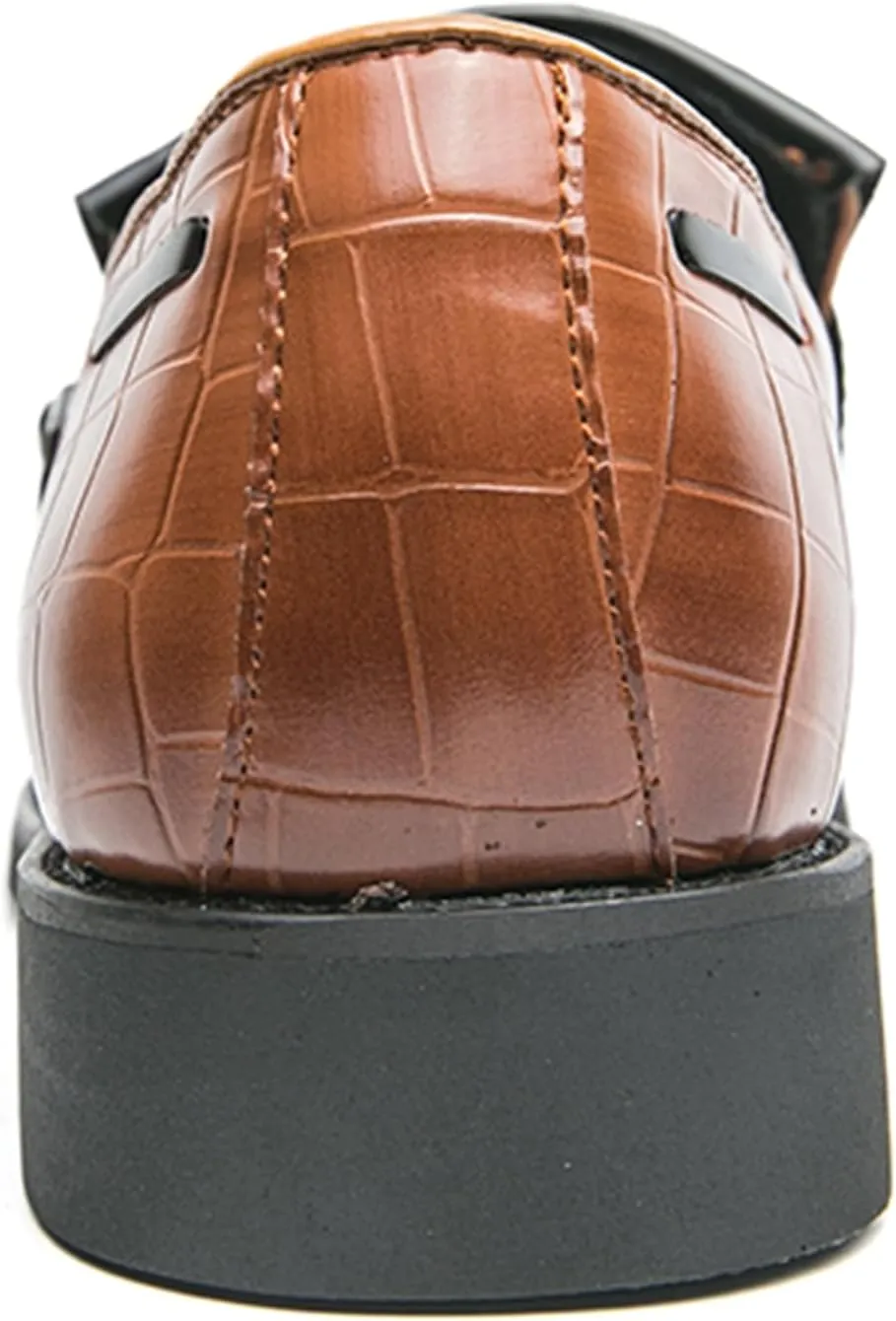 Men's Suede Penny Loafers Classic Slip on Leather Loafers with Fringe Buckle Detail Light Gray and Black Fashion Casual Wedding Dress Shoes