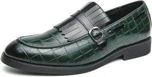 Men's Suede Penny Loafers Classic Slip on Leather Loafers with Fringe Buckle Detail Light Gray and Black Fashion Casual Wedding Dress Shoes
