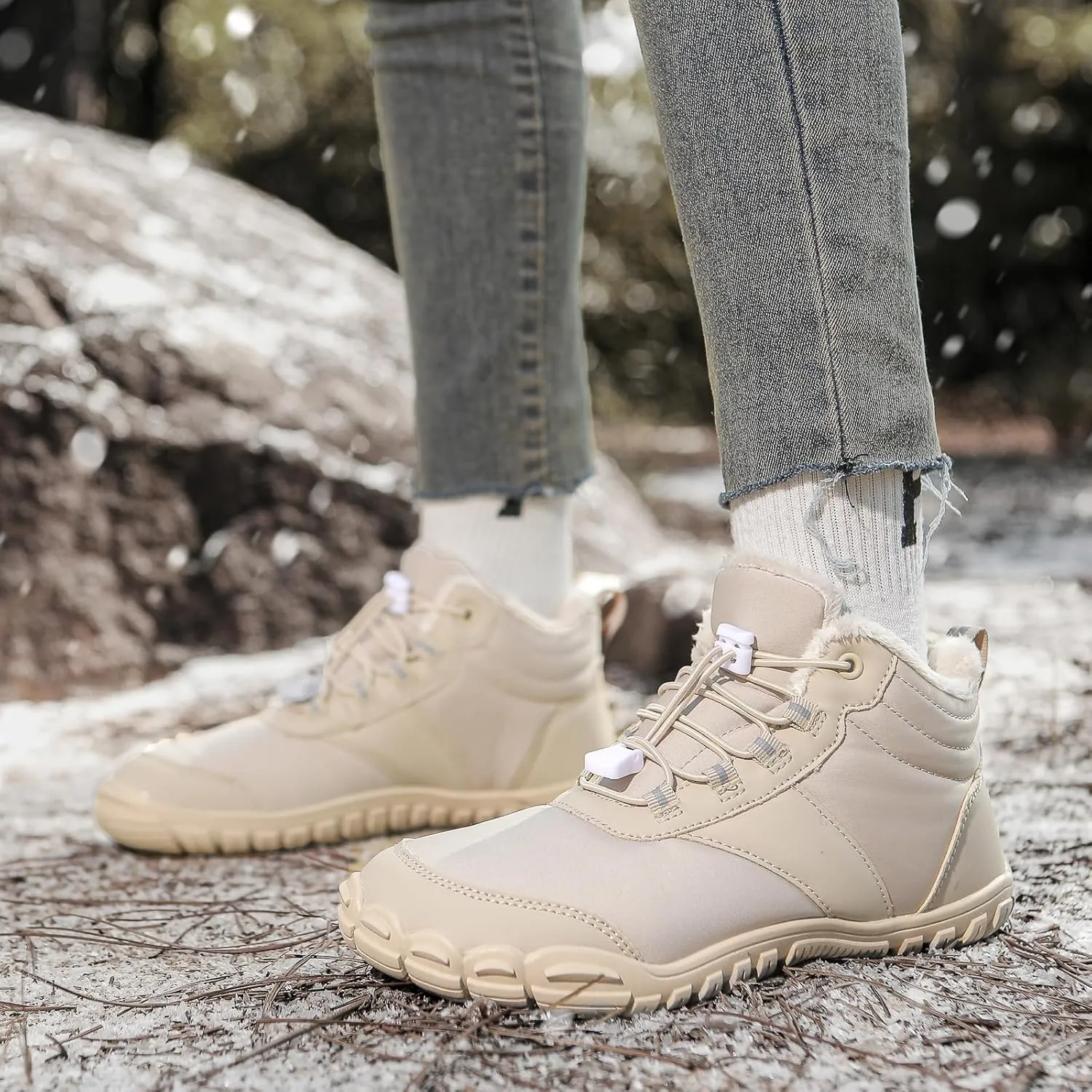 Men's Women's Winter Barefoot Hiking Boots, Slip On Warm Zero Drop Snow Boot, Wide Toe Box Ankle boots, Minimalist Waterproof Shoes, Five Finger Sneakers Hike Shoes for Hiking Walking Outdoor Unisex