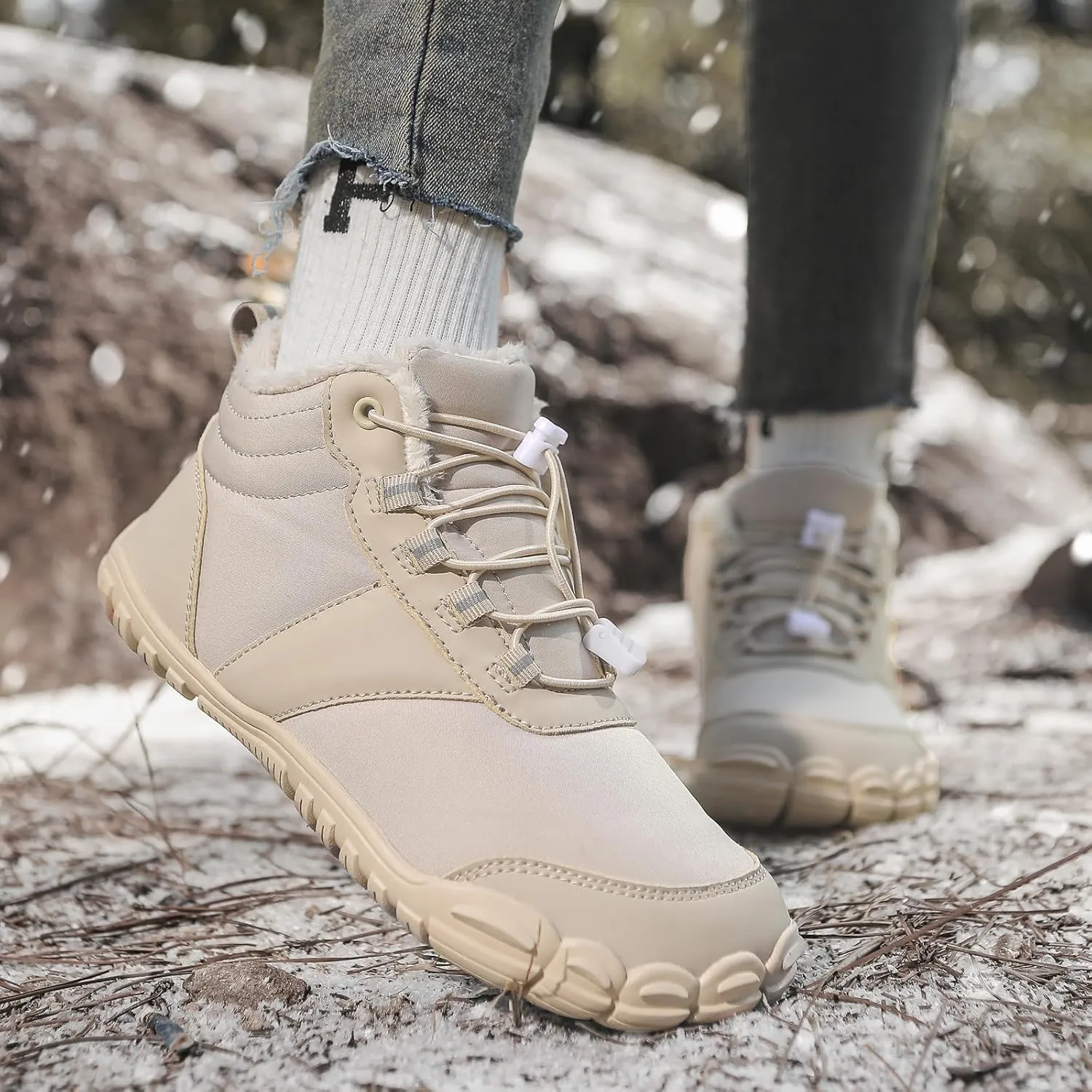 Men's Women's Winter Barefoot Hiking Boots, Slip On Warm Zero Drop Snow Boot, Wide Toe Box Ankle boots, Minimalist Waterproof Shoes, Five Finger Sneakers Hike Shoes for Hiking Walking Outdoor Unisex