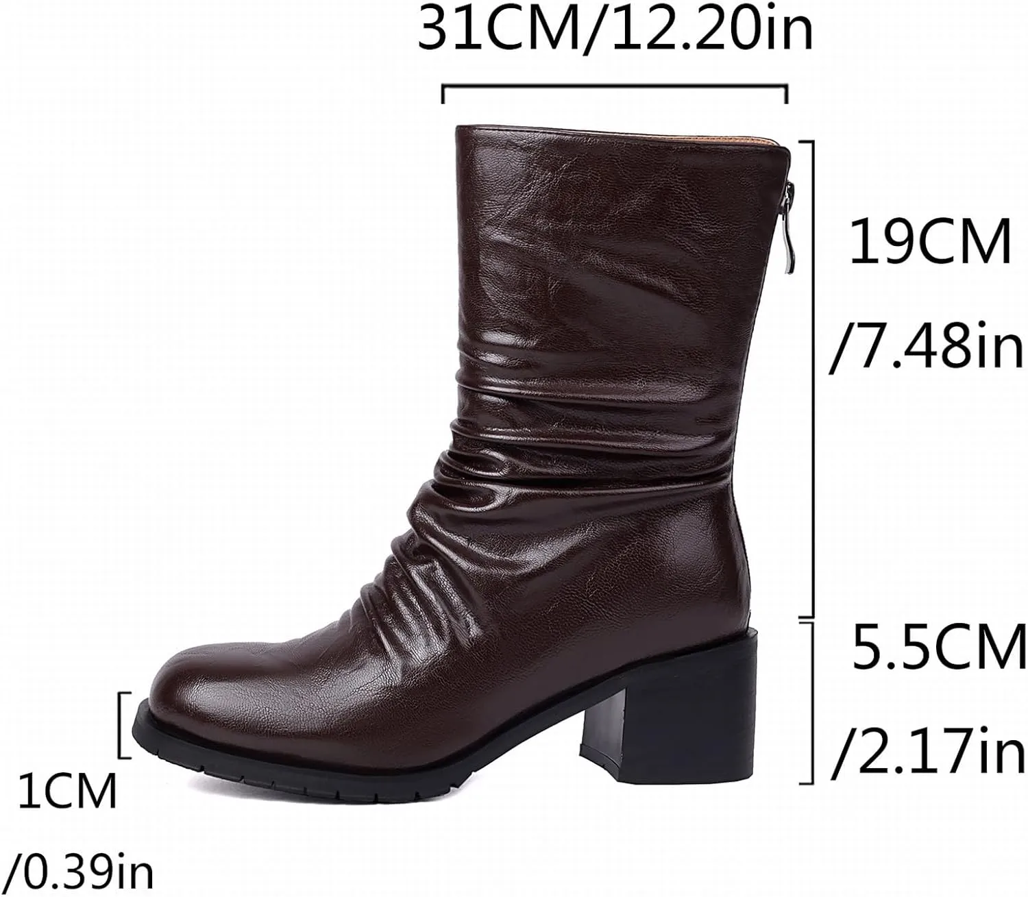 Mid Calf Boot for Women Low Chunky Block Heel Boots Round Toe Slouch Boots